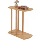 Narrow 2-Tier C-shaped Teak Wood Side Table with Thickened Top and Sturdy Base by LJGDeals