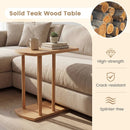 Narrow 2-Tier C-shaped Teak Wood Side Table with Thickened Top and Sturdy Base by LJGDeals