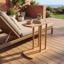 Narrow 2-Tier C-shaped Teak Wood Side Table with Thickened Top and Sturdy Base by LJGDeals