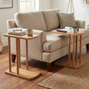 Narrow 2-Tier C-shaped Teak Wood Side Table with Thickened Top and Sturdy Base by LJGDeals
