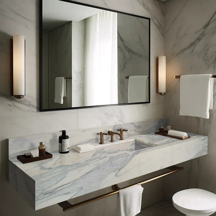 Calacatta Olivia Marble Sink Wall-mount Bathroom Sink with 8" Backsplash (W)16" (L)60" (H)8"
