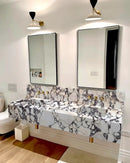 White Calacatta Viola Marble Double Sink Wall Mount Vanity 80