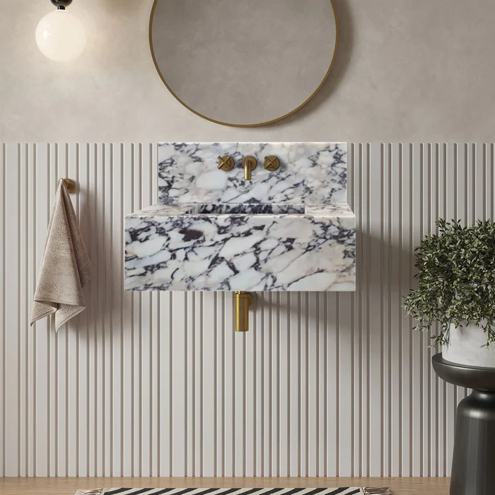 Calacatta Viola Marble Rectangular Wall-mount Bathroom Sink with 10" Backsplash (W)16" (L)32" (H)10"