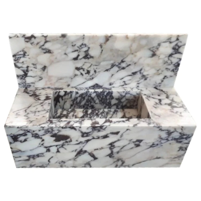 Calacatta Viola Marble Rectangular Wall-mount Bathroom Sink with 10" Backsplash (W)16" (L)32" (H)10"