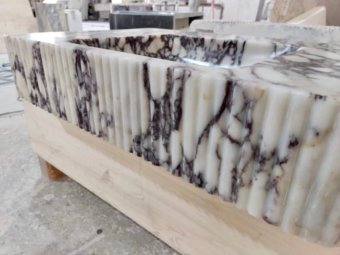 Calacatta Viola Marble Wall-mount Bathroom Vanity - Handcrafted Ribbed Textured 18x32x6, photo 8 of 9