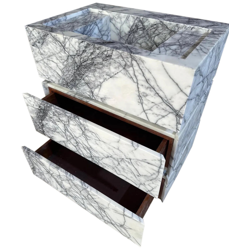 Calacatta Viola Marble Stand-Alone Drawer Sink (W)20" (L)30" (H)34" front angle view