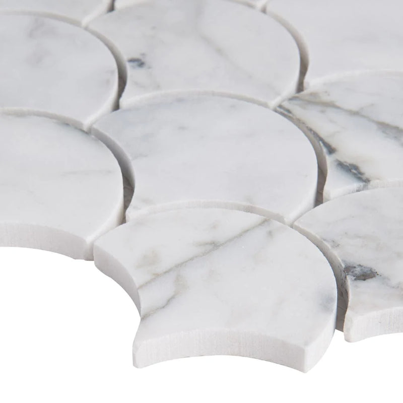 MSI Calacatta Blanco Scallop Polished Marble Mosaic Tile 10.43"x12.8", profile view