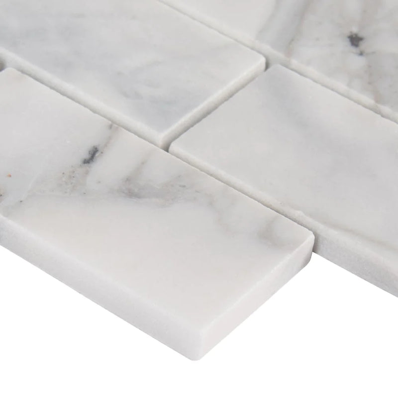 MSI Calacatta Cressa Honed Marble Subway Mosaic Tile 2"x4"