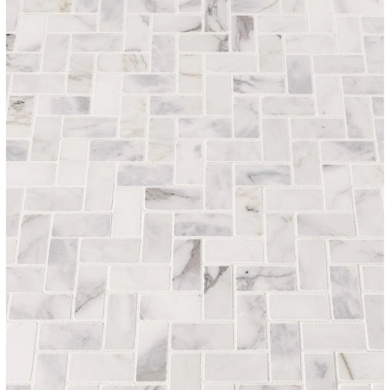 MSI Calacatta Cressa Herringbone Honed Marble Mosaic Tile 11.63"x11".63"