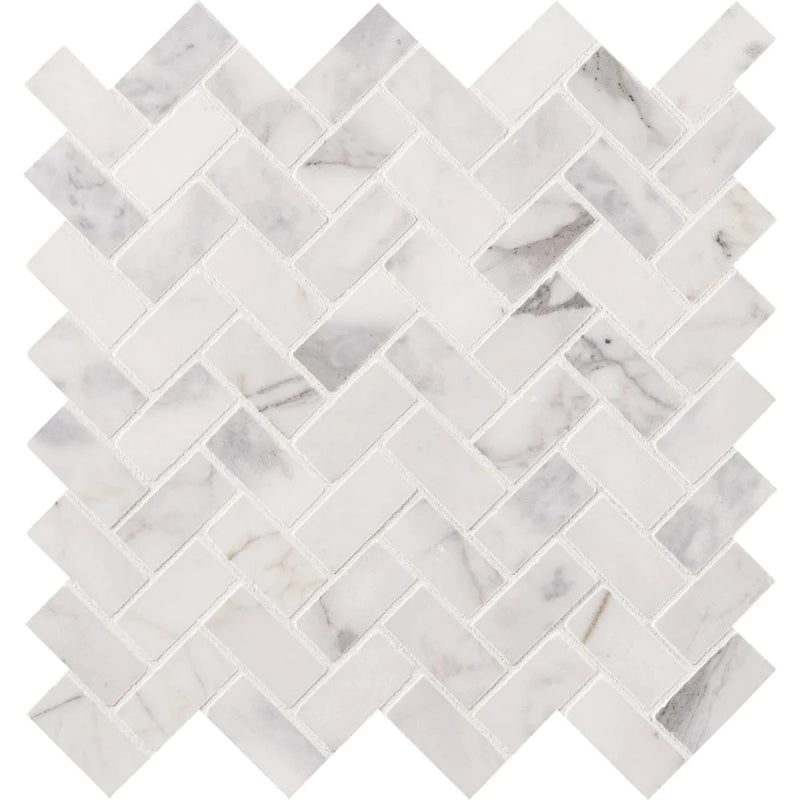 MSI Calacatta Cressa Herringbone Honed Marble Mosaic Tile 11.63"x11".63"