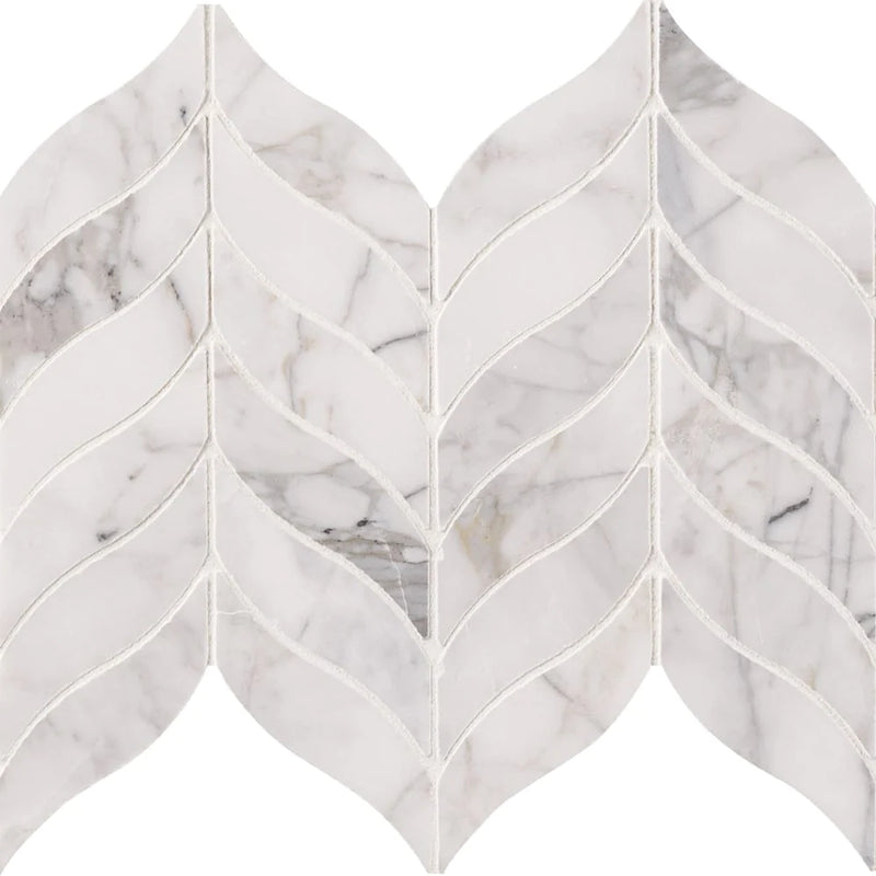 MSI Calacatta Cressa Leaf Pattern Honed Marble Mosaic Tile 10"x12"