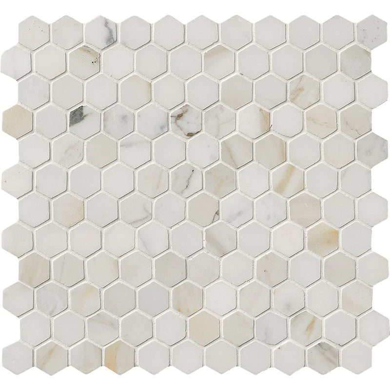 MSI Calacatta Gold 1" Hexagon Polished Marble Mosaic Tile 12"x12"