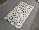 Water Jet Calacatta & Thassos & Nero Marquina Marble & Brass 3" Hexagon Polished Mosaic
