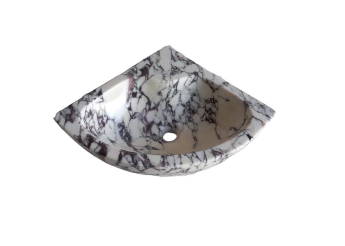 Calacatta Viola White Marble Wall-Mount Corner Vanity Sink 12x12, photo 4 of 5