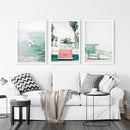 California Travel Wall Art Set. Pink Bus, Lifeguard, Surfers by Wall Art Set
