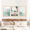California Travel Wall Art Set. Pink Bus, Lifeguard, Surfers by Wall Art Set
