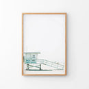 California Coastal Life Themed Print. Blue Lifeguard Hut by Wall Art Set