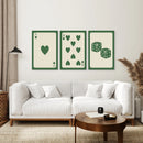 Set of 3 Piece Vintage Green Beige Cards by Wall Art Set