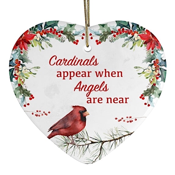 Cardinals Appear When Angels Are Near Floral Heart Christmas Ornament