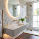 Carrara Venato Marble Custom Wall-Mount Bathroom Sink with Fluted Front by GobekDesign
