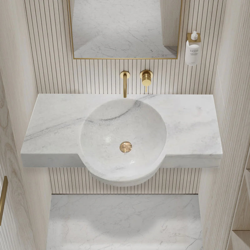 Carrara White Marble Above-vanity Wall-mount Bathroom Sink (W)16" (L)36" (H)5"