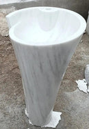 Carrara White Marble Pedestal Bathroom Sink Conical Design Free Shipping