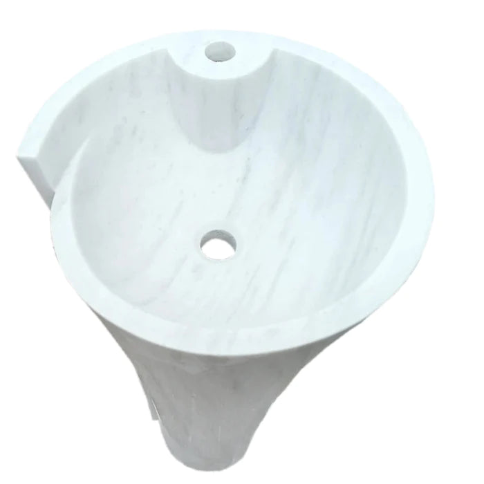 Carrara White Marble Stand-alone Designer Pedestal Bathroom Sink (W)16.5" (L)16.5" (H)36"