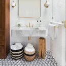 Carrara White Marble Wall Mount Bathroom Sink With Ribbed Texture