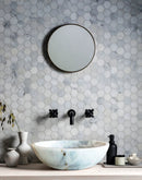 Round Polished White Carrara Marble Vessel Sink 16 Inch