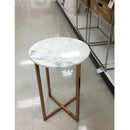 Carrara White Marble Round End Table - Polished Metal Base