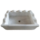 Carrara White Marble Rectangular Wall-mount Wavy Edges Bathroom Sink (W)16" (L)24" (H)6" back view
