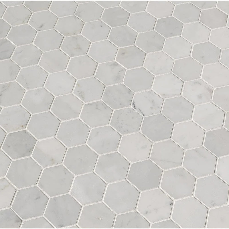 MSI Carrara White 2" Hexagon Polished Marble Mosaic Tile 11.75"x12"