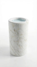 Carrara White Marble Fluted Pedestal Bathroom Sink With 18 Inch Round