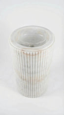 Carrara White Marble Fluted Pedestal Bathroom Sink With 18 Inch Round