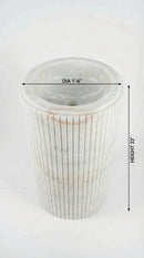 Carrara White Marble Fluted Pedestal Bathroom Sink With 18 Inch Round