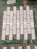 Bianco Carrara"C" Marble Basketweave w/Blue Gray Dots Honed Tile