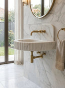 Custom Carrara White Marble Wall Mount Bathroom Sink With Fluted Front Design
