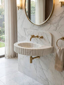Custom Carrara White Marble Wall Mount Bathroom Sink With Fluted Front Design