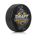 Carter Hart Philadelphia Flyers Autographed 2016 NHL Hockey Draft Puck with 48th Pick Inscription by Dynasty Sports & Framing