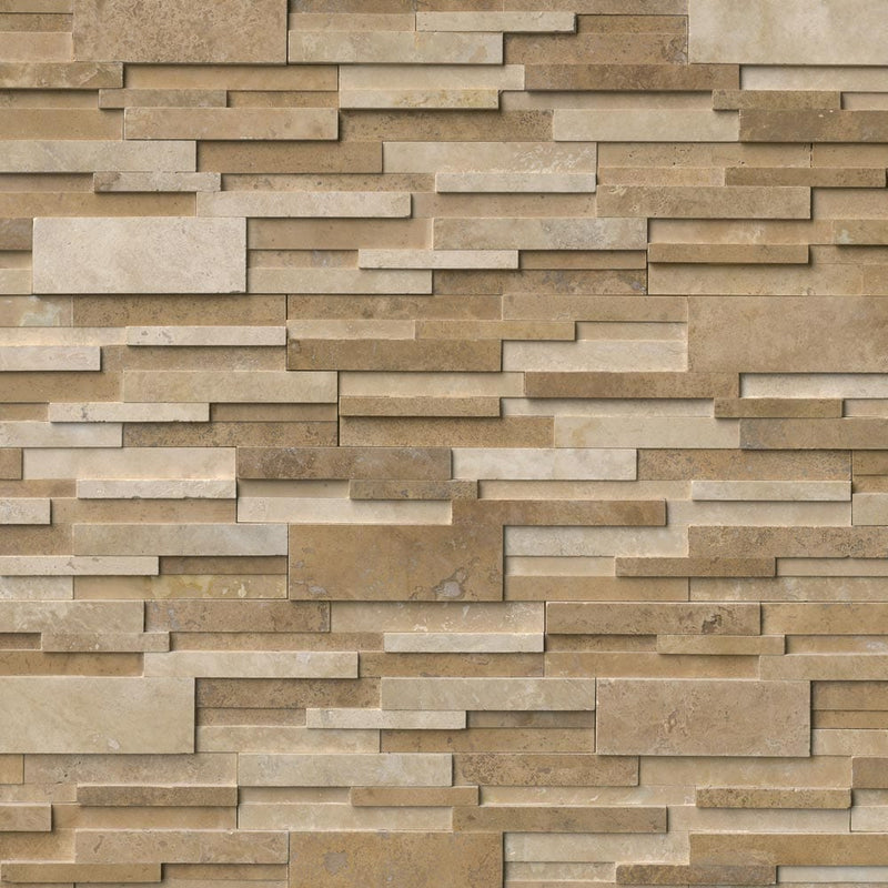 Casa blend 3D ledger panel 6X24 honed natural travertine wall tile LPNLTCASBLE624 3DH product shot multiple tiles top view