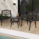 Cast Aluminum Dining Chairs Set of 2 with Patio Chairs Armrests Flower Pattern-Bronze by LJGDeals