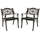 Cast Aluminum Dining Chairs Set of 2 with Patio Chairs Armrests Flower Pattern-Bronze by LJGDeals