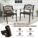 Cast Aluminum Dining Chairs Set of 2 with Patio Chairs Armrests Flower Pattern-Bronze by LJGDeals