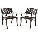 Cast Aluminum Patio Chairs Set of 2 Dining Chairs with Armrests Diamond Pattern-Bronze by LJGDeals
