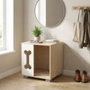 Cat Bed Side Table Wooden Cat Condo with Bone-shape Window and Thick Metal Legs-Natural by LJGDeals