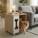 Cat Bed Side Table Wooden Cat Condo with Bone-shape Window and Thick Metal Legs-Natural by LJGDeals