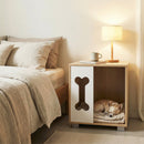 Cat Bed Side Table Wooden Cat Condo with Bone-shape Window and Thick Metal Legs-Natural