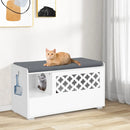 Cat Litter Box Enclosure with Removable Cushion and Front Open Door-White by LJGDeals