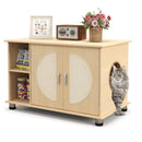 Cat Litter Box Enclosure with Sisal Scratching Doors and Adjustable Metal Feet-Natural by DirectDeals
