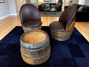 Wine Barrel Round Coffee Table Set with 2 Chairs - Rustic Whiskey Barrel Furniture Set - Handmade Solid Oak - Free Shipping